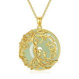 14k Gold Plated Sterling Silver Round Jade Tree of Life Necklace Good Fortune Jewelry for Women
