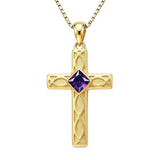 14K Gold Plated Birthstone Cross Pendant Necklace for Women  Anniversary Christmas Birthday Gift