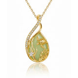14K Gold Plated Jade Hummingbird Butterfly Dragonfly Turtle Animal Pendant Necklace