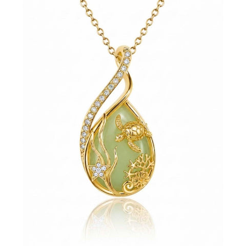 14K Gold Plated Jade Hummingbird Butterfly Dragonfly Turtle Animal Pendant Necklace