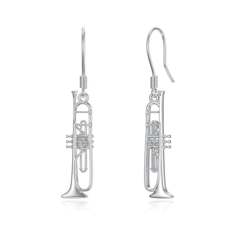 Sterling Silver Piano Drum Trumpet Music Dangle Earrings for Women