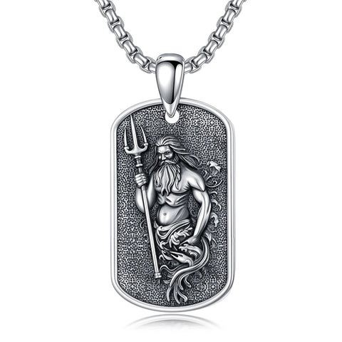 Sterling Silver  Poseidon Trident  Pendant Necklace for Men