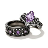 Sterling Silver 10K 14K 18K Gold Purple Gemstone Amethyst  Rings Set Couple Promise Rings Wedding Anniversary Rings