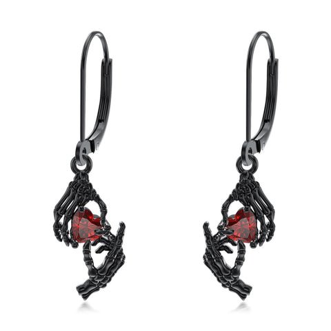 Sterling Silver Cubic Zircon Skull Leverback Earrings