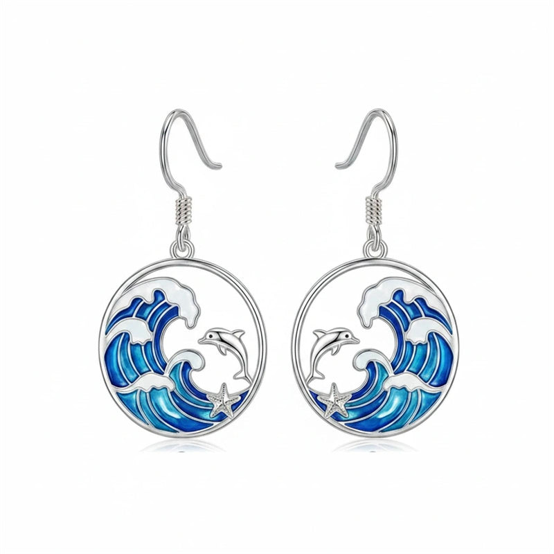Sterling Silver Dolphin Dangle Earrings