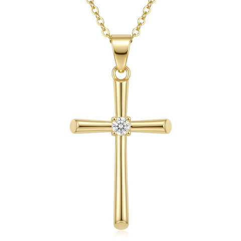 Minimalist Cross Pendant Necklace 14K Gold Plated for Women Faith Jewelry Religious Gifts