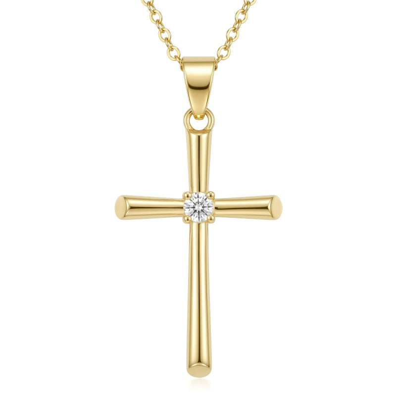 Minimalist Cross Pendant Necklace 14K Gold Plated for Women Faith Jewelry Religious Gifts