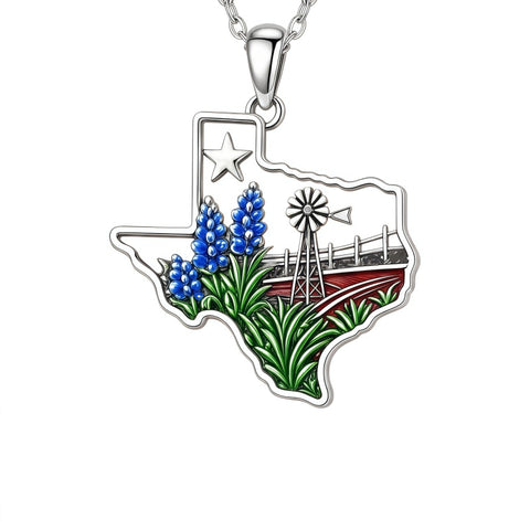 Sterling Silver  Bluebonnets Cow Skull Cowboy Hat Boot Cactus Cowgirl Texas Necklace Texas Necklace