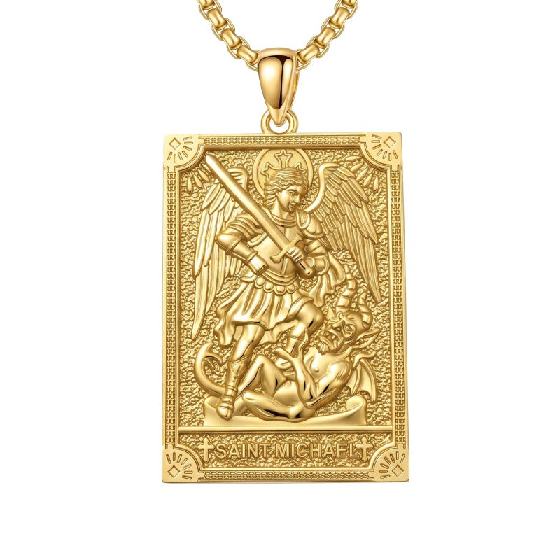 14K Gold PlatedJesus Saint Michael Saint George Saint Jude Pendant Necklace