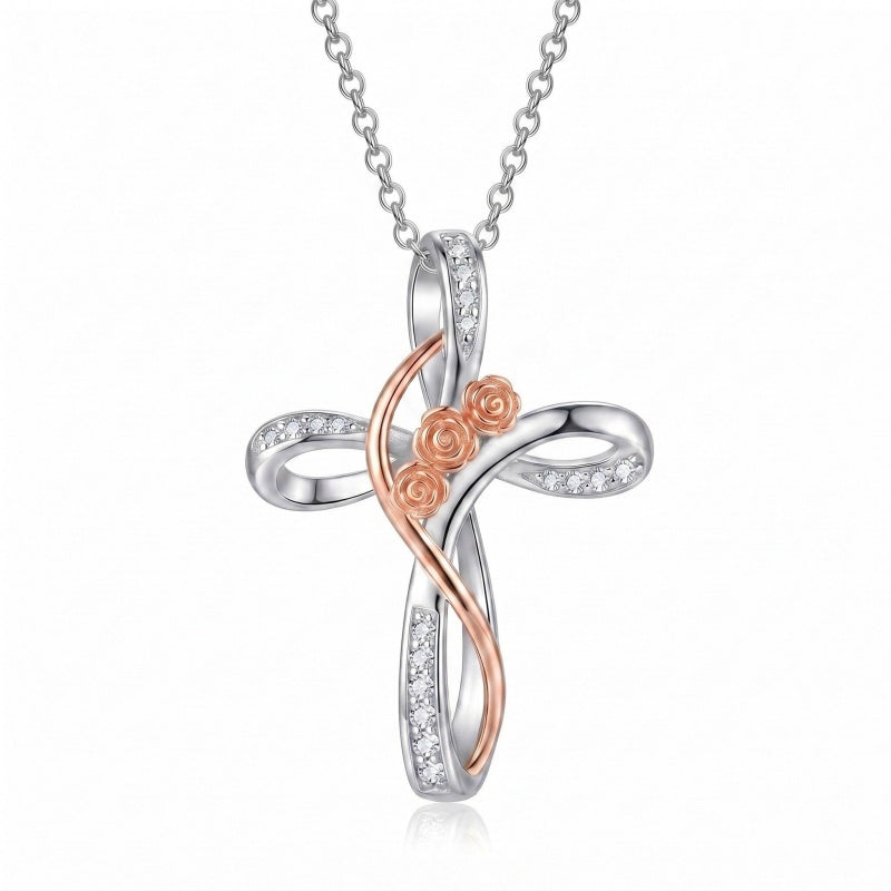Sterling Silver Daisy Rose Plumeria Lotus Sunflower Cross Pendant Necklace for Women