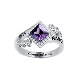 Sterling Silver Personalized Birthstone Engraved Class Ring Gift for Students