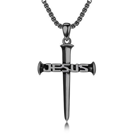 Sterling Silver  Nail Cross Jesus Pendant Necklace