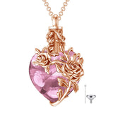 Sterling Silver Heart Crystal Rose Urn Necklaces for Ashes for Women