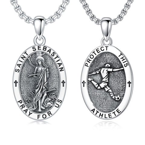 Sterling Silver Amulet Medal  St Sebastian Saint Christopher Viking Deer Pendant Necklace