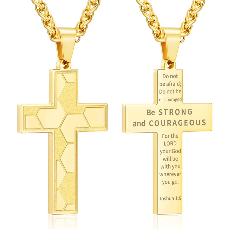 14K Gold Plated Bible Verse Soccer Cross Pendant Necklace for Men