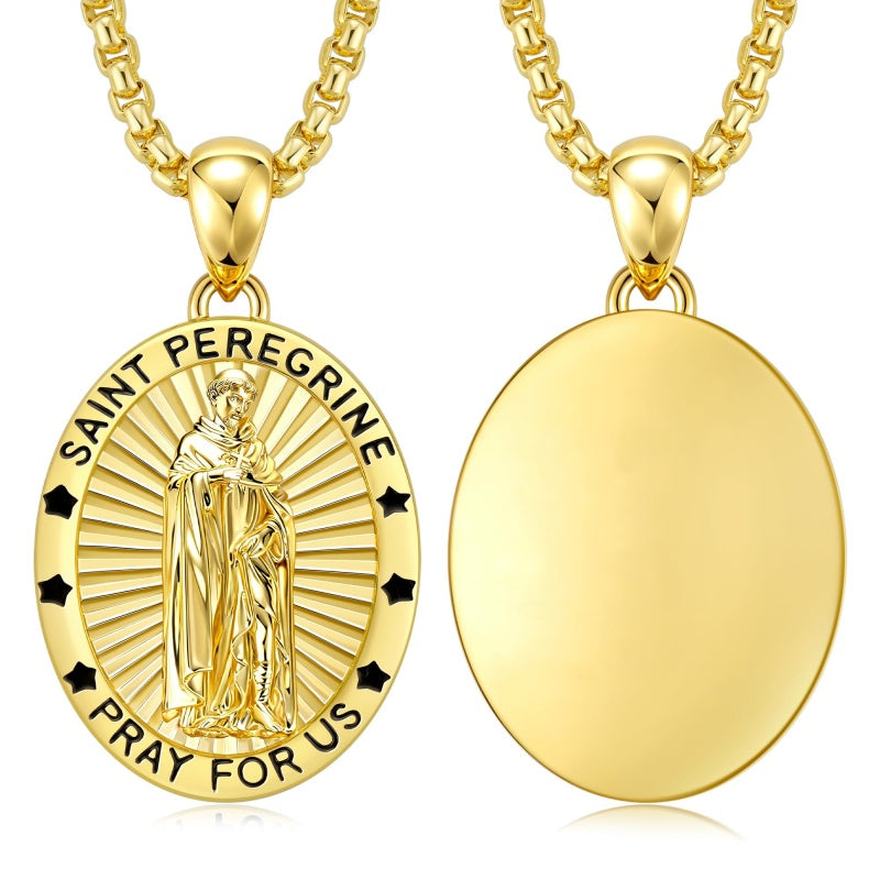 Patron Saint Medals Protection  14K Gold Plated Necklace for Men