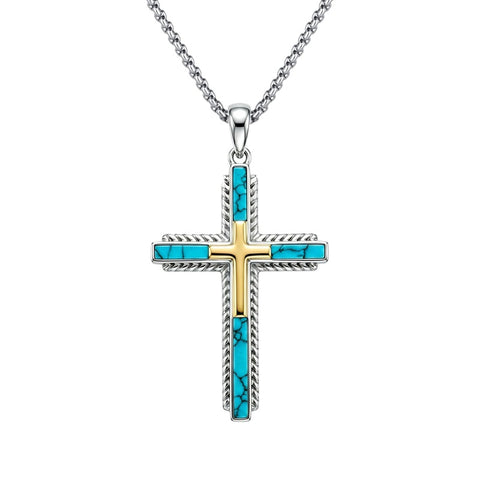 14K Gold Plated Two Tone Cross Pendant Necklace Christian Jewelry Religious Gift