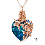 Sterling Silver Heart Crystal Rose Urn Necklaces for Ashes for Women