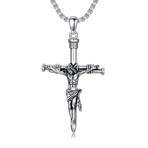 Sterling Silver Wooden Cross Pendant Necklace