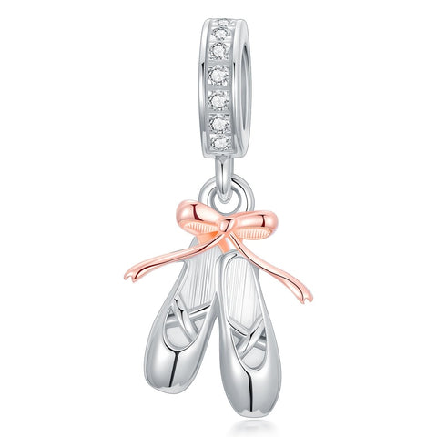 Sterling Silver Cubic Zirconia Ballet Shoe Charm  Beads for Bracelet Jewelry for Women