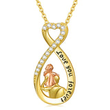 10K 14K 18K Real Gold Cubic Zirconia Daughter and Father Pendant Necklace with Engraved