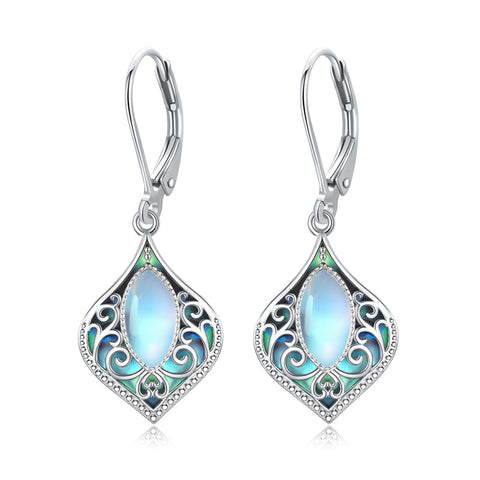 Sterling Silver Teardrop Amethyst Moss Agate White Opal Moonstone Leverback Earrings