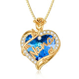 14K Gold Plated Heart Crystal Rose Mom  Sister Daughter Pendant Necklace for Woman
