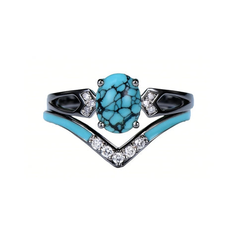 Sterling Silver 10K 14K 18K Gold Turquoise Engagement  Wedding Ring Set for Women