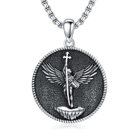 Sterling Silver Crown of Thorns Jesus St Benedict St Michael Pendant Necklace