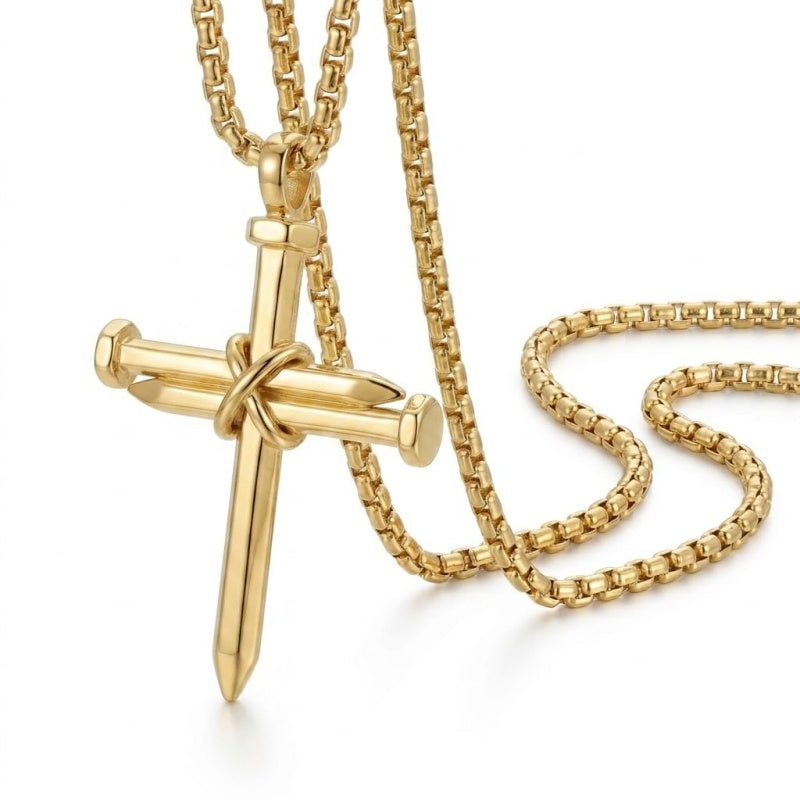 14K Gold Plated Cross Pendant Necklace for Men Faith Religious Jewelry