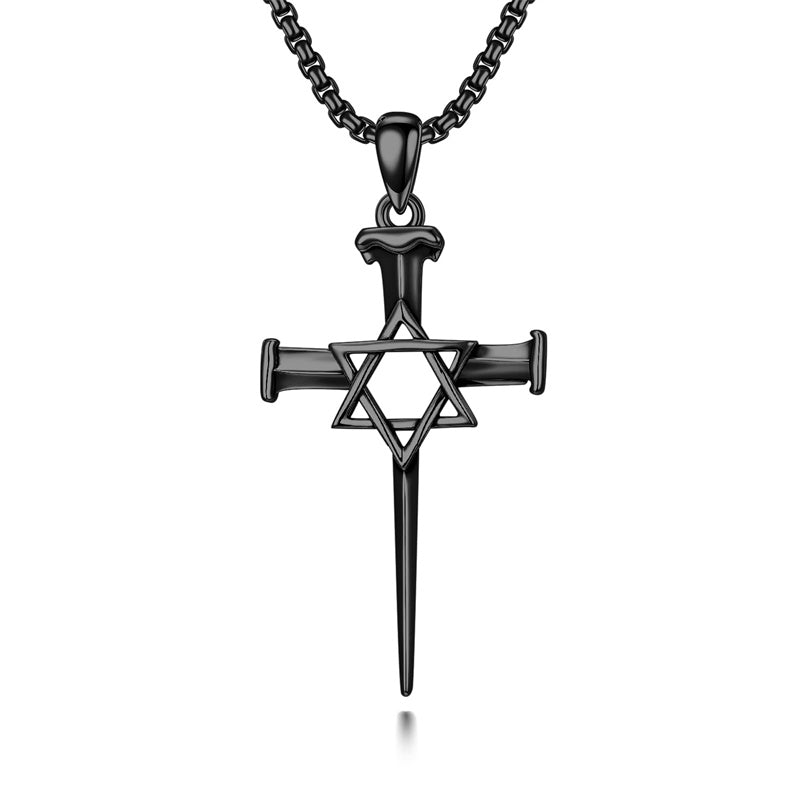 Sterling Silver Star Of David  Cross Pendant Necklace