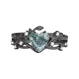 Sterling Silver Personalized Engraved Moss Agate Bridal Wedding Promise Engagement Ring Set for Women