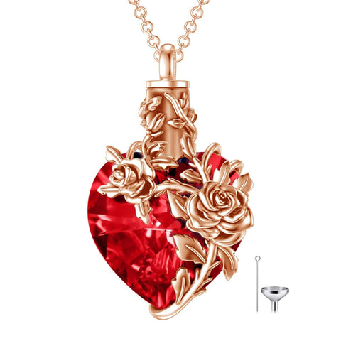 Sterling Silver Heart Crystal Rose Urn Necklaces for Ashes for Women