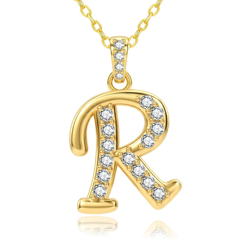 Cubic Zircon 14K Gold Plated Initial Letter A-Z Pendant Necklace