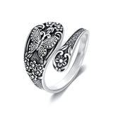 Sterling Silver Oxidized Dragonfly Butterfly Hummingbird Sea Turtle Anchor Cross Tree of Life Sunflower Spoon Ring