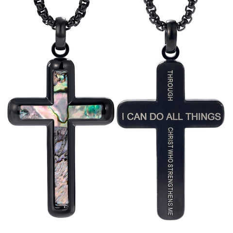 14K Gold Plated Wooden Abalone Shell Cross Pendant Necklacefor Men