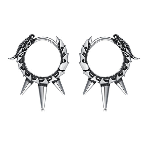 Sterling Silver Spike Dragon Stud Earrings Hoop Earrings