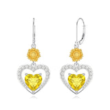 Sterling Silver Heart Cubic Zirconia Sunflower Rose Daisy Lily Lotus Hibiscus Dangle Earrings