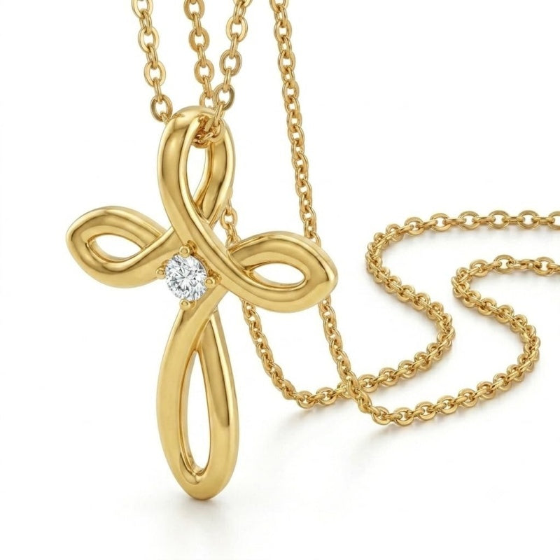 14K Gold Plated Cubic Zircon Infinity  Cross Necklace for Women Faith Jewelry