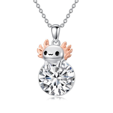 Sterling Silver 12 Month Birthstone Axolotl Pendant Necklace for Women