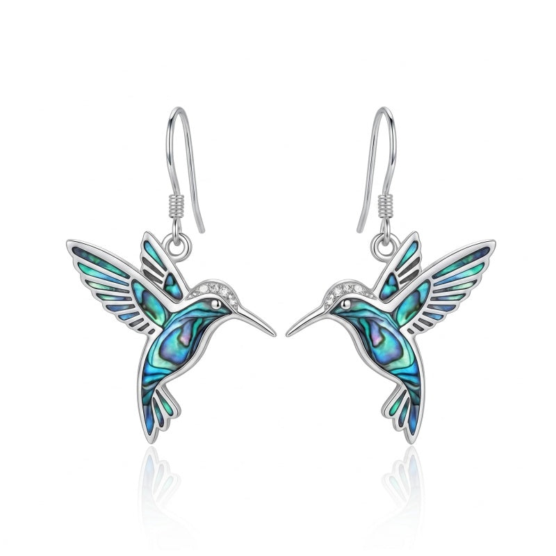 Sterling Silver Abalone Shell Hummingbird Owl Sea Turtle Cat Frog Horse Seahorse Dangle Earrings  Gifts for Christmas