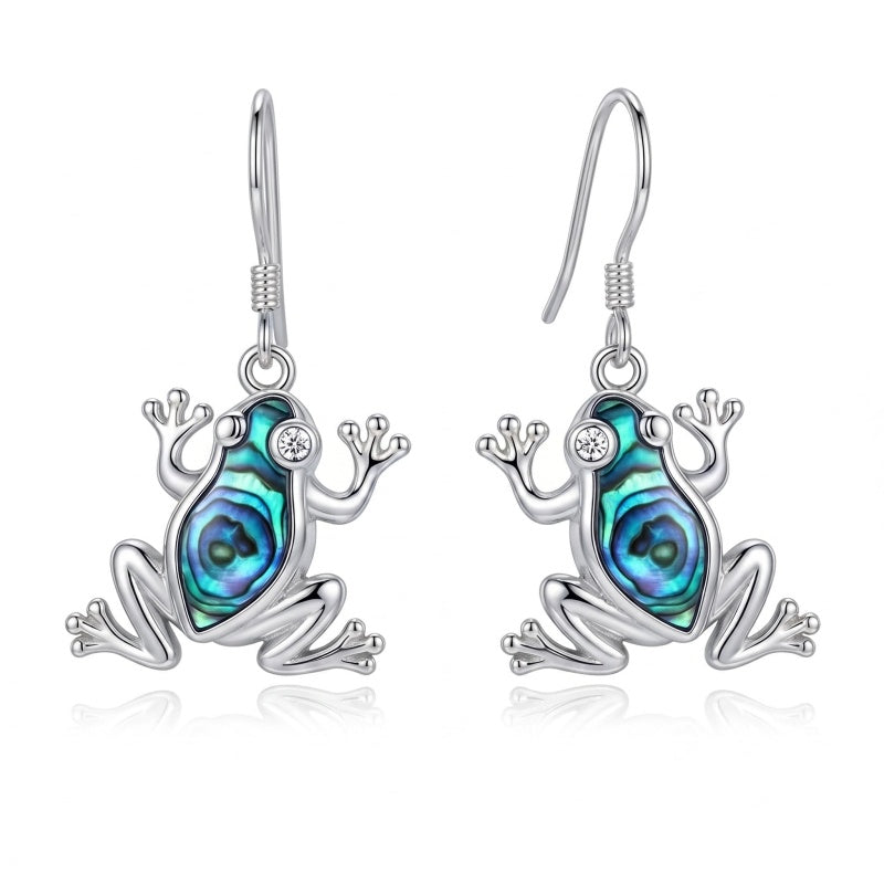 Sterling Silver Abalone Shell Hummingbird Owl Sea Turtle Cat Frog Horse Seahorse Dangle Earrings  Gifts for Christmas
