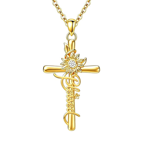 14K Gold Plated Faith Cross Pendant Necklace Religious Gifts for Women