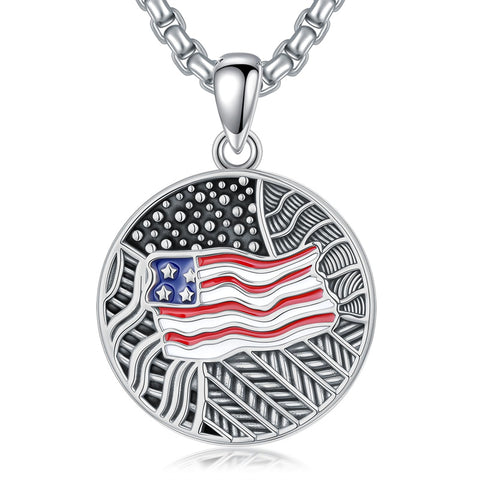 Sterling Silver American Flag Football Basketball Soccer Volleyball Tennis Baseball Pendant Necklace