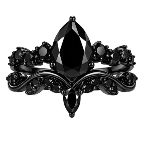Sterling Silver 10K  14K  18K Gold 1CT-4CT Black Onyx Engagement Ring Gothic Wedding Promise Ring