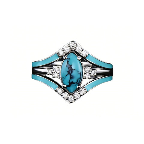 Sterling Silver 10K 14K 18K Gold Turquoise Engagement  Wedding Ring Set for Women