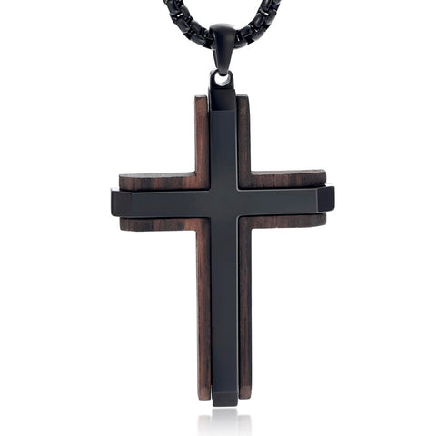 14K Gold Plated Wooden Cross Necklace Jewelry Gift for Him