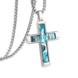 14K Gold Plated Wooden Abalone Shell Cross Pendant Necklacefor Men