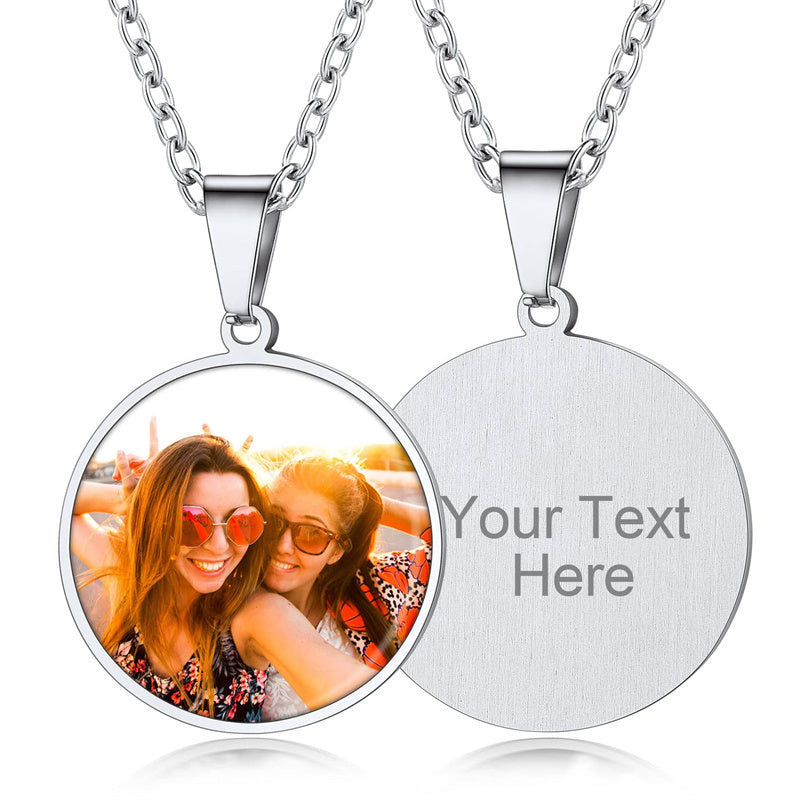 Stainless Steel Round Customized Engraved  Photo Pendant Necklace