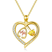 10K 14K 18K Gold Heart Birthstone Personalized Engraved Stethoscope Pendant Necklace
